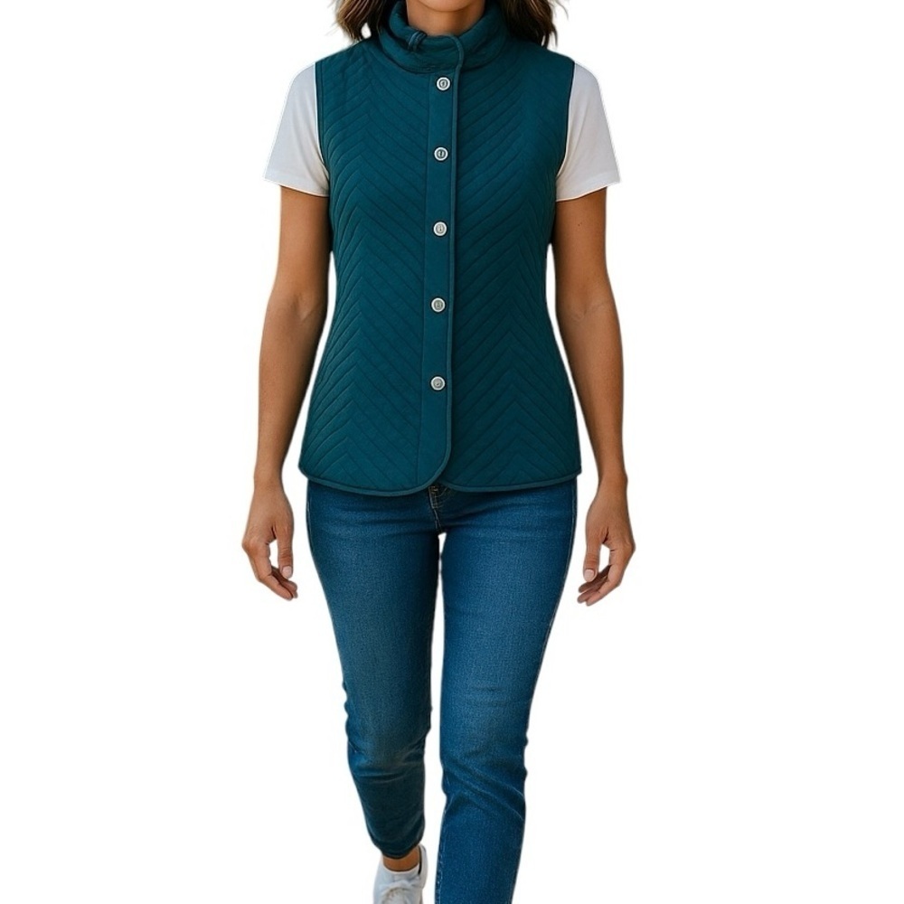Chico’s Quilted Vest Sleeveless Lightweight Green Jacket‎ Sweater Women Size 1/M